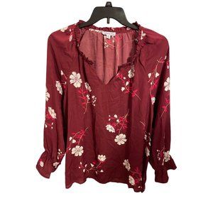 Ophelia Roe Women's Maroon Floral Long Sleeve Blouse 2X